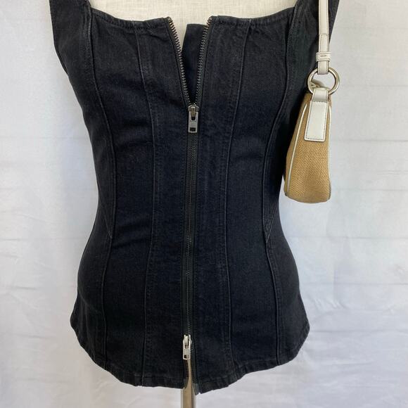 Universal Thread Y2K Black Denim Vest Top Women Size 4 Two Way Zip Coquette NWOT - Picture 5 of 9